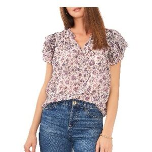 1 State floral medium top flutter sleeve